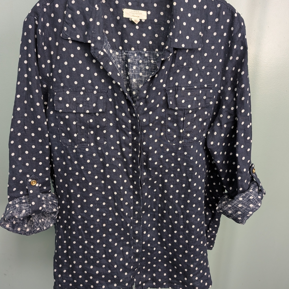 Charter Club Linen Shirt in Navy and White